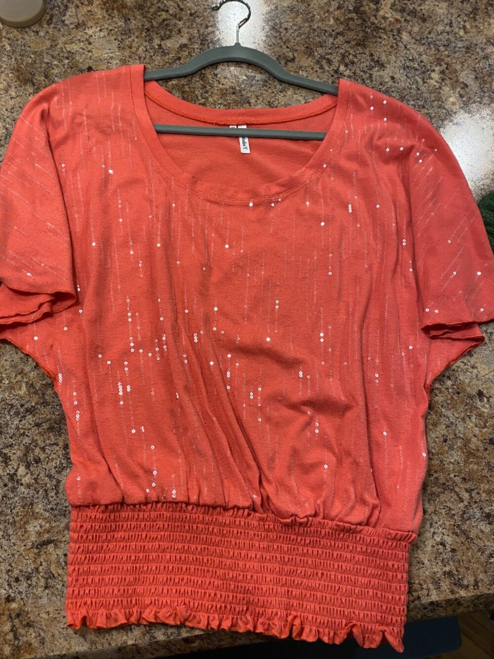 Maurices Sequin Smocked Bottom Flutter Sleeve Top